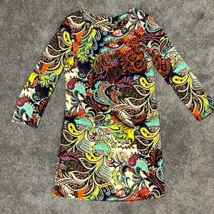 Multicolored Paisley Women’s Sleeve Dress with Pockets - Size M